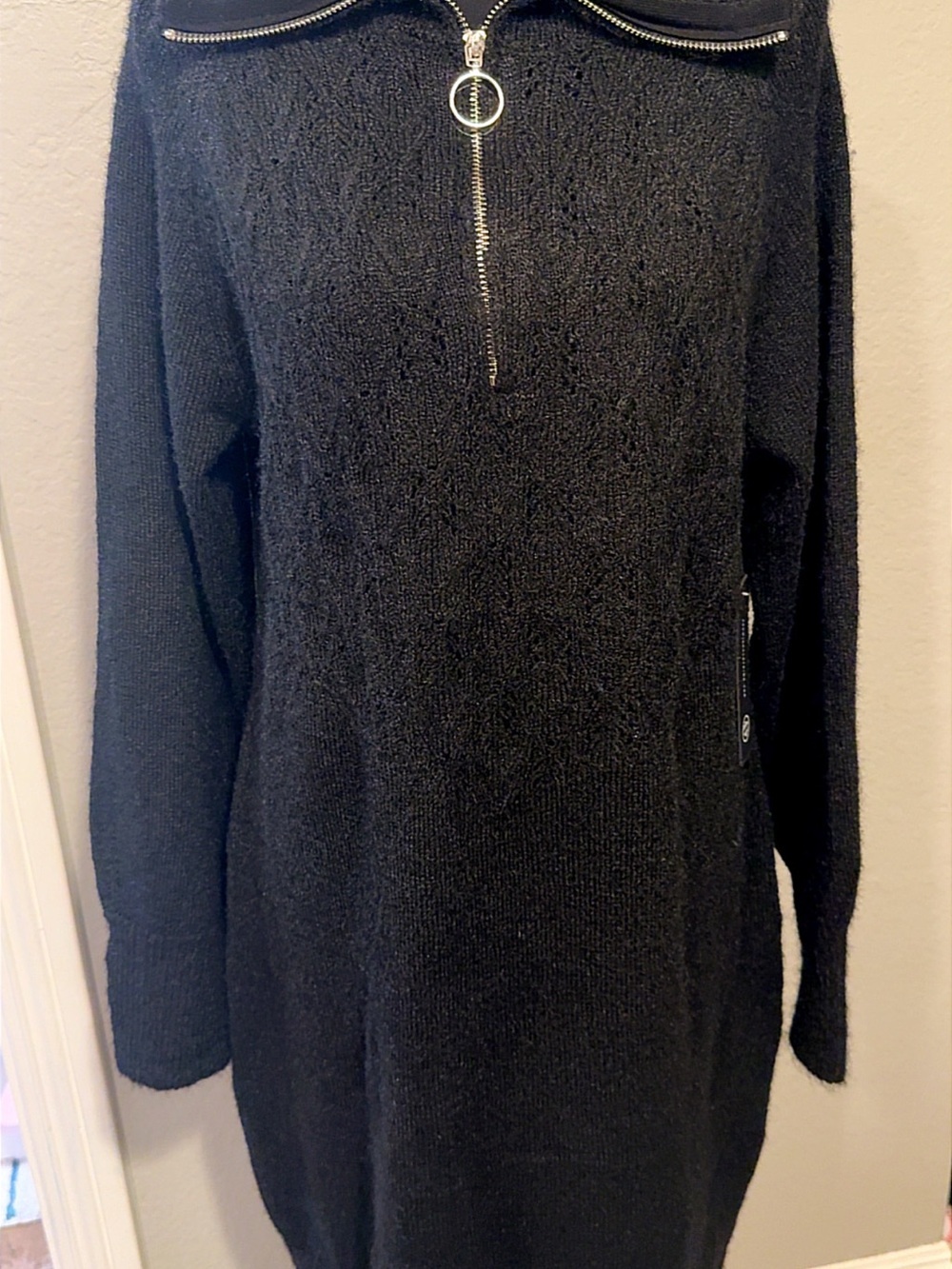 As U Wish Black Zip-Front Turtleneck Sweater Dress